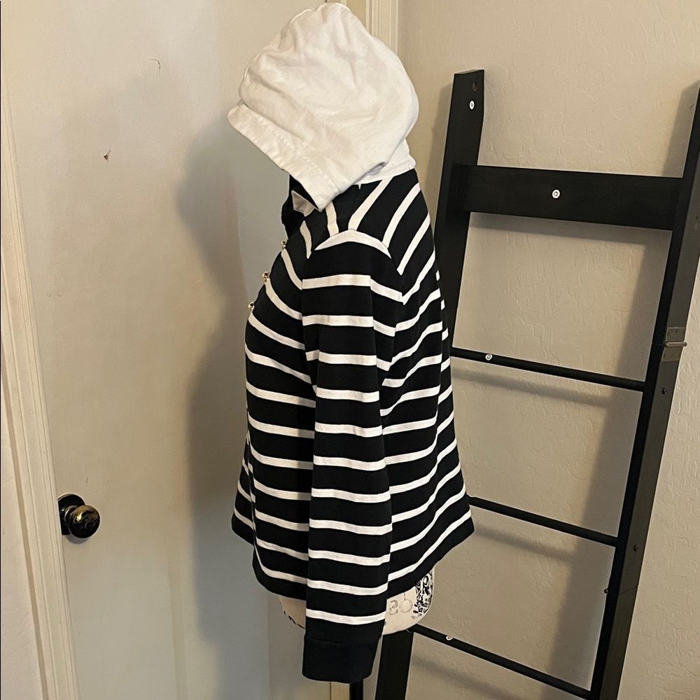 SOLD Lauren Ralph Lauren Black White Striped Hooded Top Nautical Coastal Preppy - Picture 4 of 8